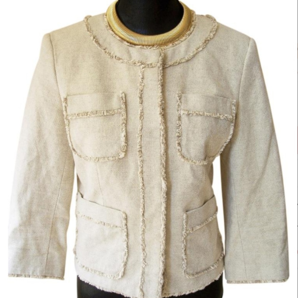 Michael Michael Kors Fringe cotton Linen Cropped Blazer 8